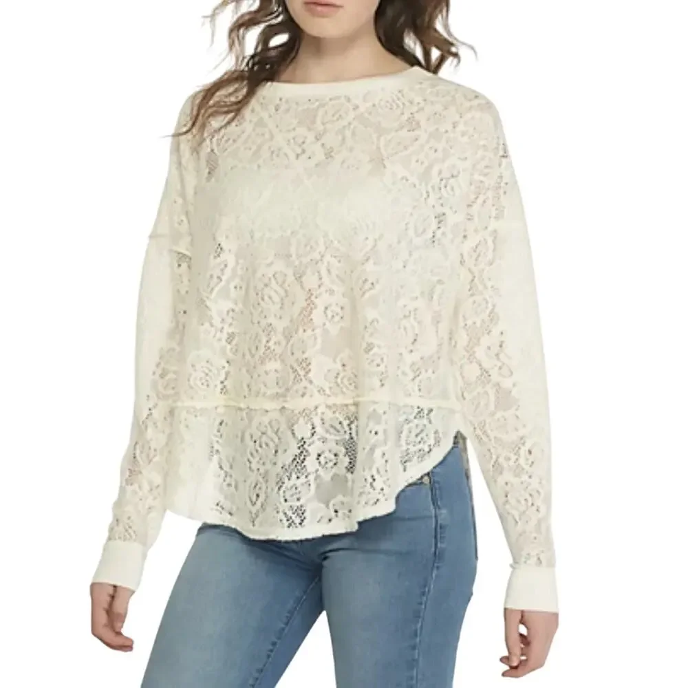 3 FOR $45 SALE | Free People Sheer Floral Lace Pullover Off White S